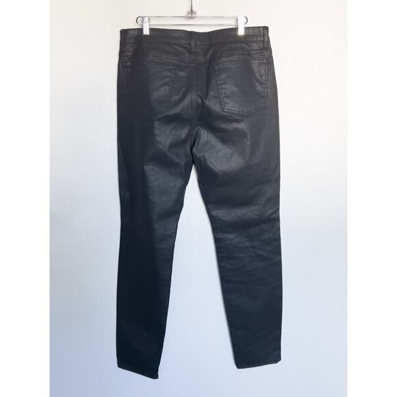 Eileen Fisher Pants Sz 14 Coated Denim Jeans Faux Leather Black Slim Stretch - Picture 3 of 8